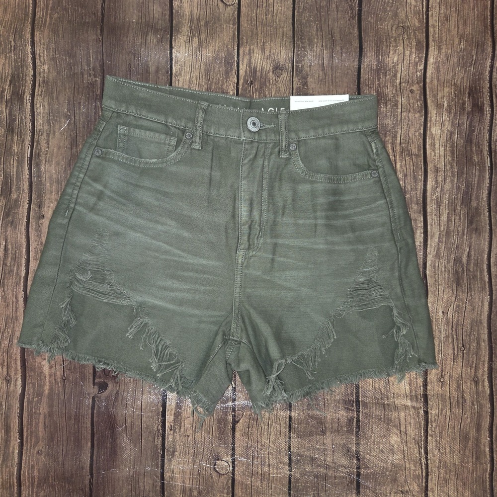 American Eagle Highest Rise Mom Shorts Womens 2 Green Frayed Edgy Boho